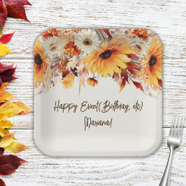 Herfstbloemen op beige feestje papieren bordje