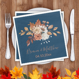 Herfstbloemen op Navy Blue Trouwservetten Servet