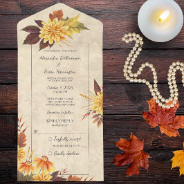 Herfstbloemen op oud papier all in one uitnodiging
