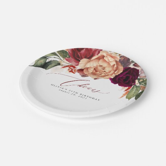 Herfstbloemen Oranje en Burgundyrood Juichen Papieren Bordje (Gekanteld)