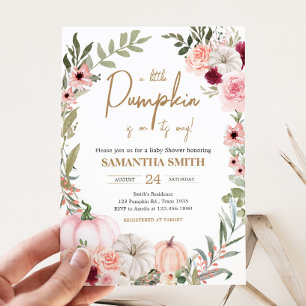 Herfstbloemen Pompoen Baby shower Kaart