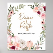 Herfstbloemen Pompoen Baby shower Luier Raffle Poster (Voorkant)