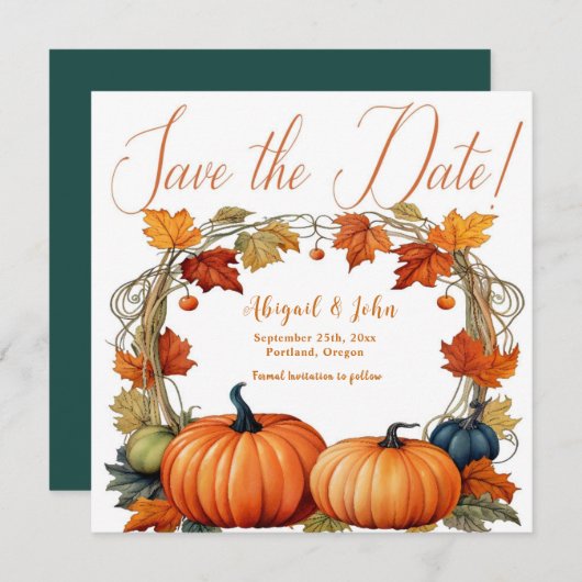 Herfstbloemen / pompoenen Sla de datumbekendmaking Save The Date (Voorkant / Achterkant)