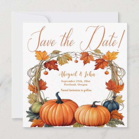 Herfstbloemen / pompoenen Sla de datumbekendmaking Save The Date (Voorkant)