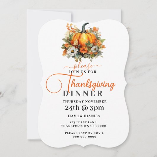 Herfstbloemen & pompoenen Thanksgiving Diner Kaart (Voorkant)