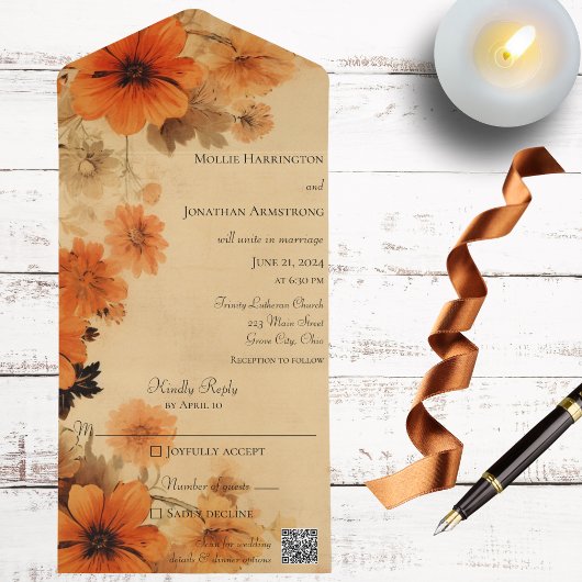 Herfstbloemen QR-code All In One Uitnodiging