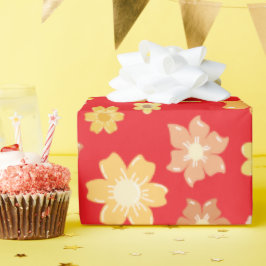 Herfstbloemen rood Naadloze Verjaardagsviering Cadeaupapier