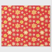 Herfstbloemen rood Naadloze Verjaardagsviering Cadeaupapier (Vlak)