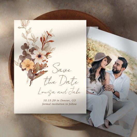 Herfstbloemen Save the Date-foto Kaart