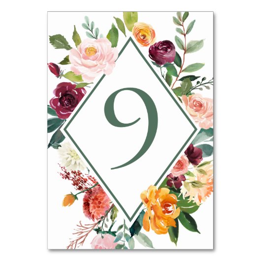 Herfstbloemen Tafelkaartjes Sage Groen 9 Kaart (Achterkant)