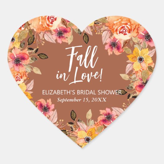 Herfstbloemen Terracotta Bruidscadeau Hart Sticker (Voorkant)