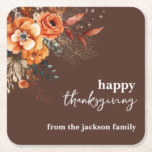 Herfstbloemen Thanksgiving elegant Kartonnen Onderzetters (Voorkant)