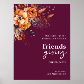 Herfstbloemen thanksgiving elegante bordeauxrood poster