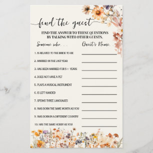 Herfstbloemen Vind de Gast Shower Spelkaart Flyer