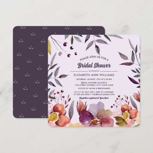 Herfstbloemen Waterverf Plum Vrijgezellenfeest Kaart (Voorkant / Achterkant)