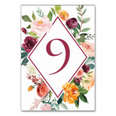 Herfstbloemen Wijnrode Tafel Nummers Rustiek Kaart (Achterkant)