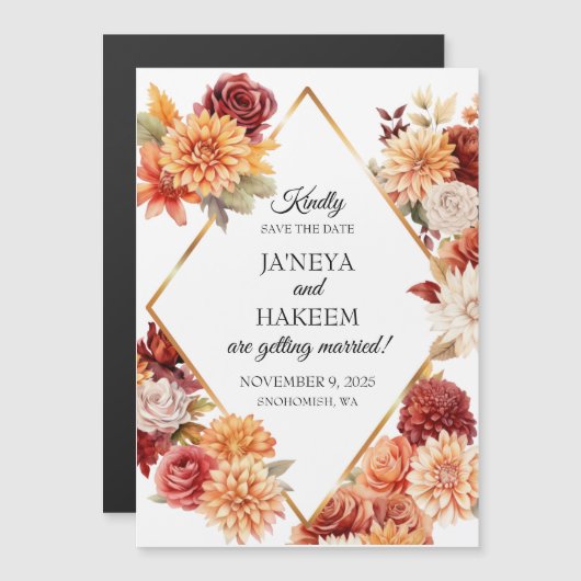 Herfstbloemenbruiloft save the date magnetische uitnodiging (Voorkant / Achterkant)