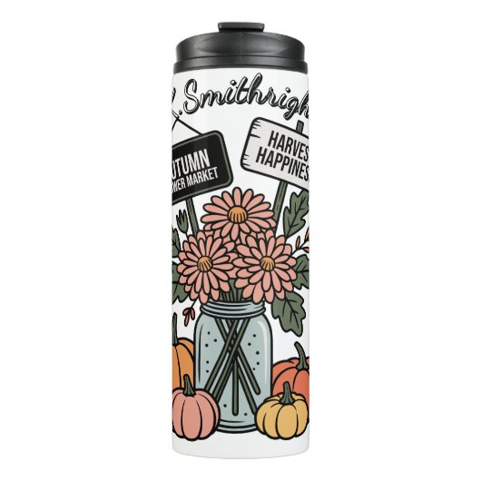 Herfstbloemenmarkt en pompoen thermosbeker (Voorkant)