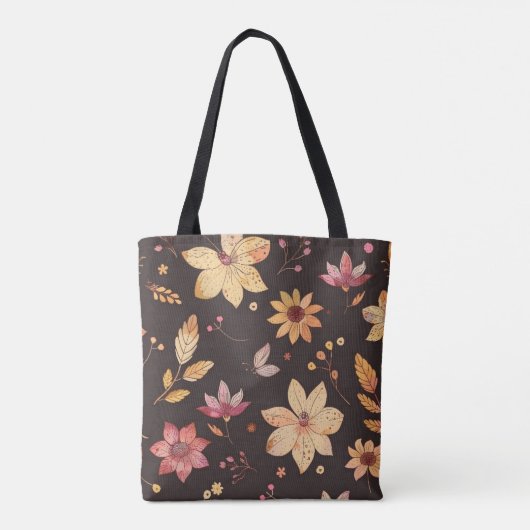 Herfstbloemenpatroon Canvas tas (Achterkant)