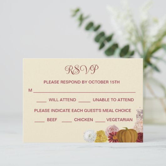 Herfstbloemenpompoen RSVP-kaart Save The Date (Staand voorkant)