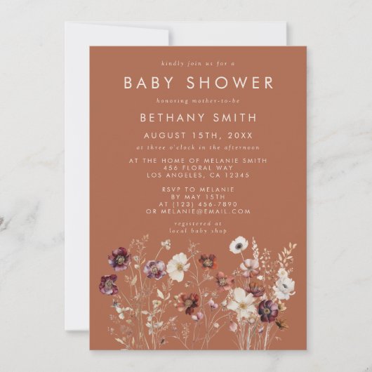 Herfstbloementerracotta Baby shower Kaart (Voorkant)