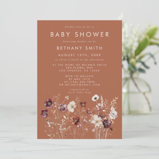 Herfstbloementerracotta Baby shower Kaart (Staand voorkant)