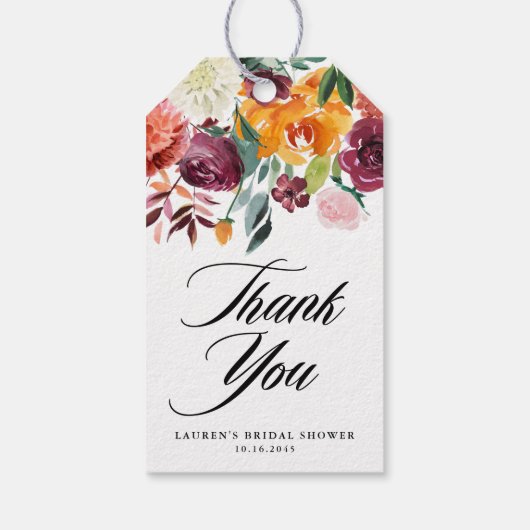 Herfstbloesem Bloemige Bruidsdouche Bedankt Cadeaulabel (Achterkant)