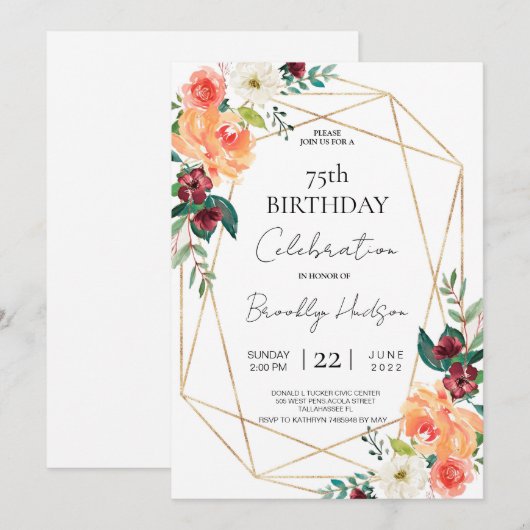 Herfstbloesems en Gouden Lijsten Exclusief Verjaar Kaart (Voorkant / Achterkant)