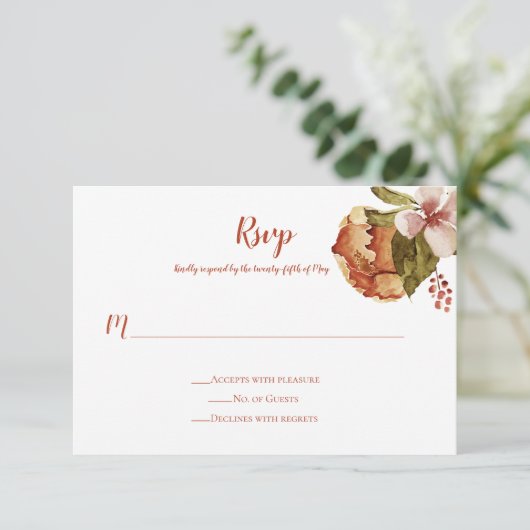 Herfstbloesems in rustieke oktoberstijl RSVP kaartje (Staand voorkant)