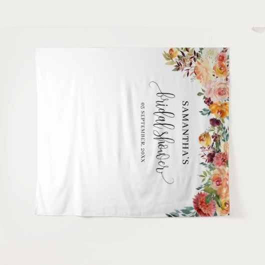 Herfstblos bordeauxrood sinaasappel bloemenfeest a wandkleed (Voorkant (horizontaal))