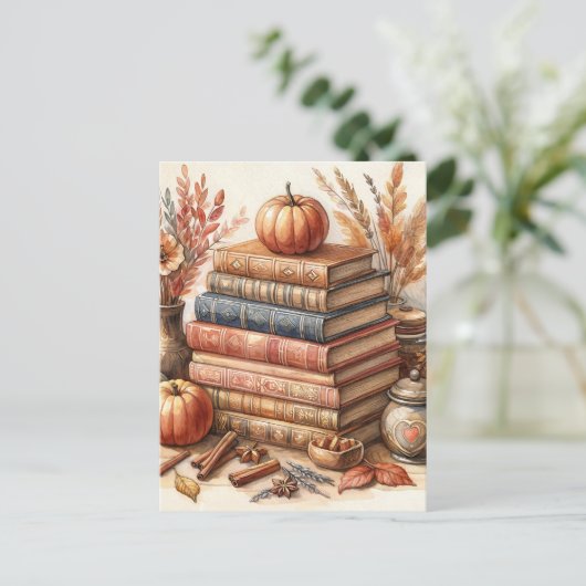 Herfstboeken en pompoenen briefkaart (Staand voorkant)