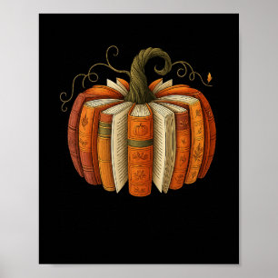 Herfstboeken Pompoen Retro Lezen Halloween Thanksg Poster