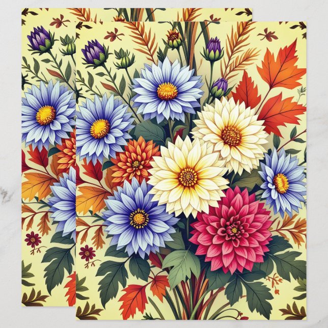 Herfstboeket Asters en Dahlias Scrapbook Papier (Voorkant / Achterkant)