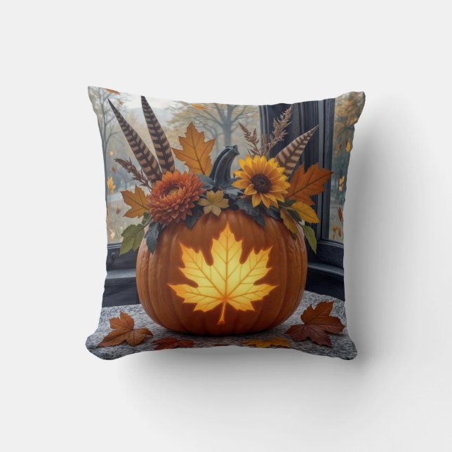Herfstboeket in een Oranje pompoen Kussen (Voorkant)
