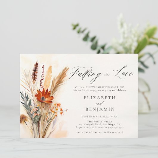 Herfstboeket Romantische Liefde Chique Verlovingsf Kaart (Staand voorkant)