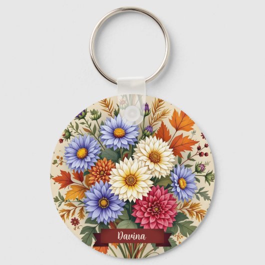 Herfstboeket van Asters en Dahlias Sleutelhanger (Voorkant)