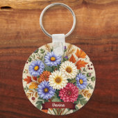 Herfstboeket van Asters en Dahlias Sleutelhanger (Achterkant)