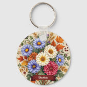 Herfstboeket van Asters en Dahlias Sleutelhanger (Achterkant)