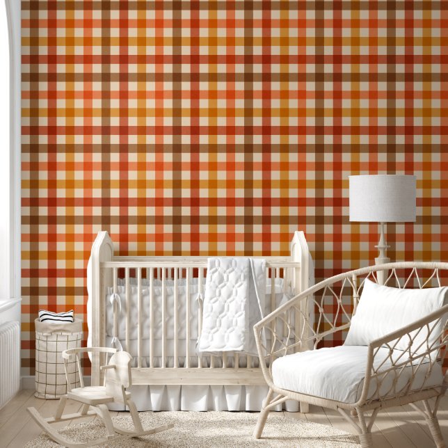 Herfstboerderij Gingham geruit Behang (Kinderen)