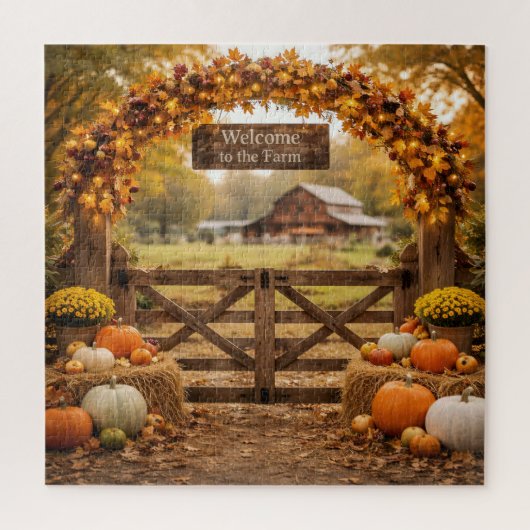 Herfstboerderijhek met boog legpuzzel (Verticaal)