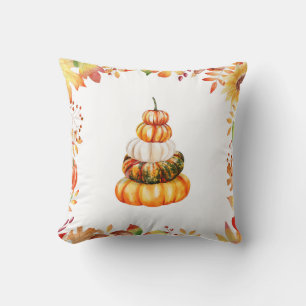 Herfstboerderijpompoenen met watercolorbladeren kussen