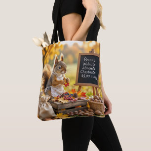 Herfstboerderijstand met een eekhoorn tote bag