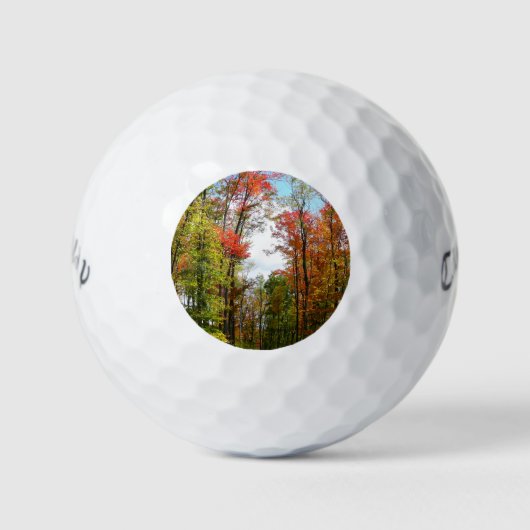 Herfstbomen en blauwe lucht Herfst Natuurfotografi Golfballen (Voorkant)