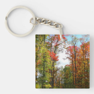 Herfstbomen en blauwe lucht Herfst Natuurfotografi Sleutelhanger