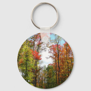 Herfstbomen en blauwe lucht Herfst Natuurfotografi Sleutelhanger