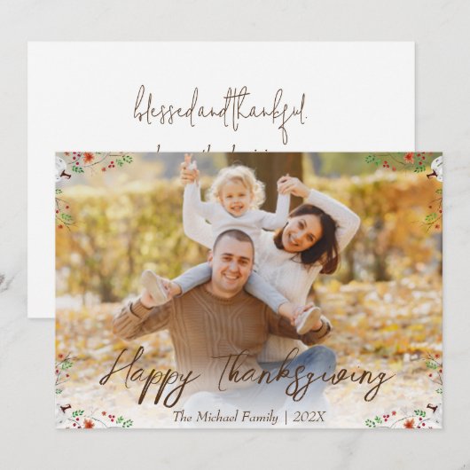 herfstbomen gelukkig Thanksgiving | Familiefoto Feestdagenkaart (Voorkant / Achterkant)