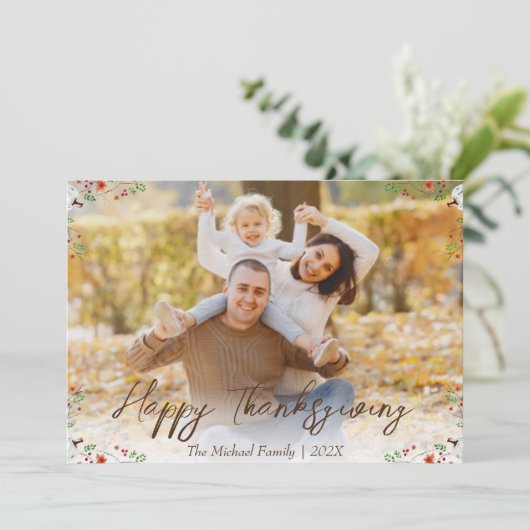 herfstbomen gelukkig Thanksgiving | Familiefoto Feestdagenkaart (Staand voorkant)