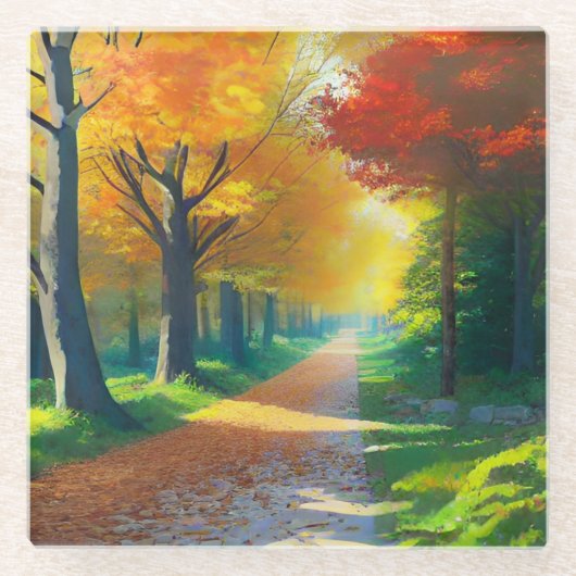 Herfstbomen in het bos- glazen onderzetter (Voorkant)