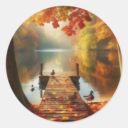 Herfstbomen & meer met eenden ronde sticker (Voorkant)