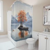 Herfstbomen op een eiland in een bergmeer douchegordijn (In situ)